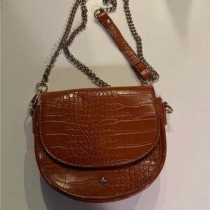 Princess Polly/Peta & Jain Brown Croc-Embossed Chain Shoulder Bag